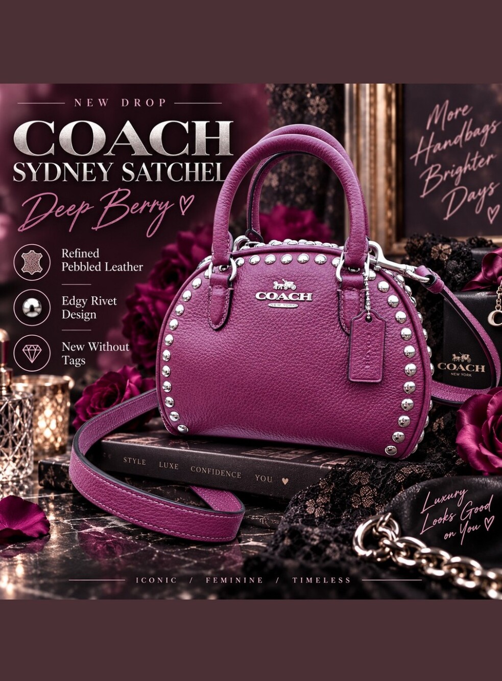 Coach SYDNEY Rivet Satchel - DEEP BERRY